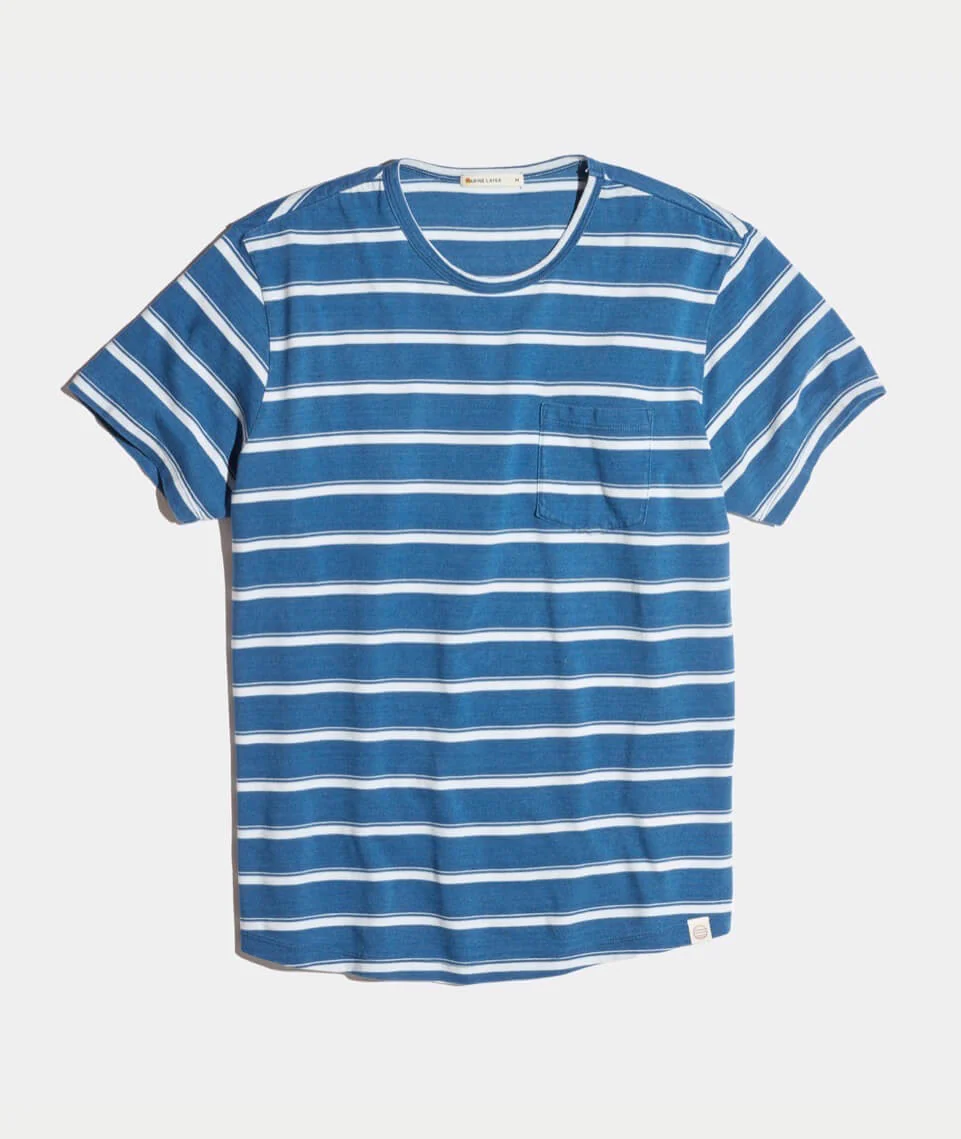 Saddle Pocket Tee in Indigo Stripe