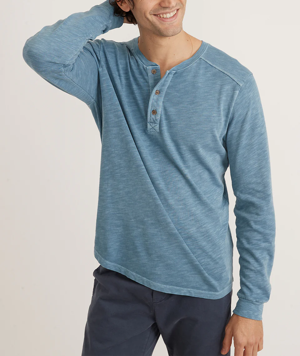 Vintage Heavy Slub Henley in Provincial Blue