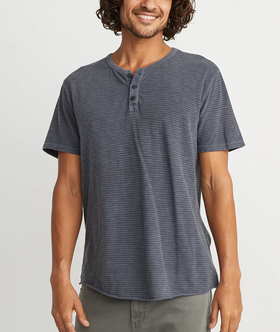 Short Sleeve Henley in Magnet/Black Stripe