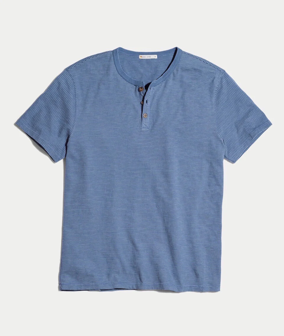 Shortsleeve Henley in Vintage Indigo/White