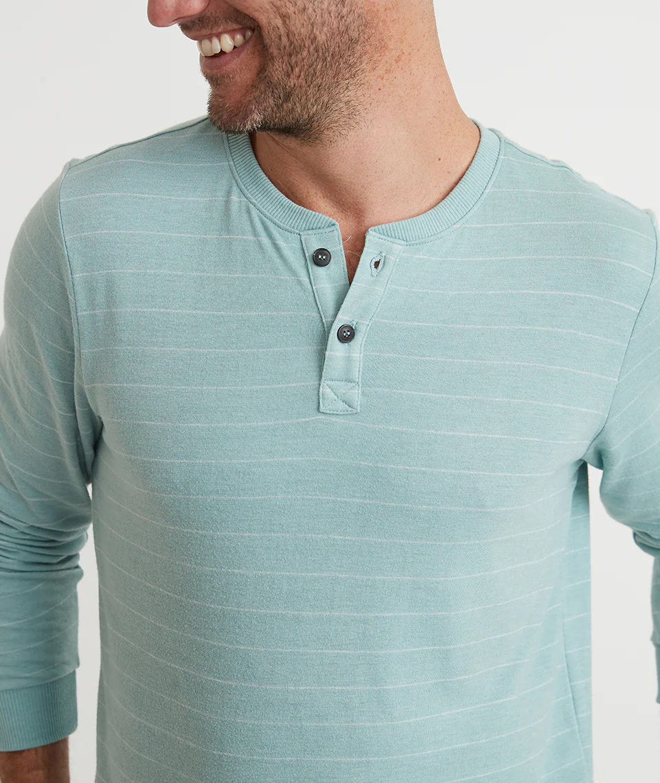Double Knit Henley in Blue Surf/White Stripe