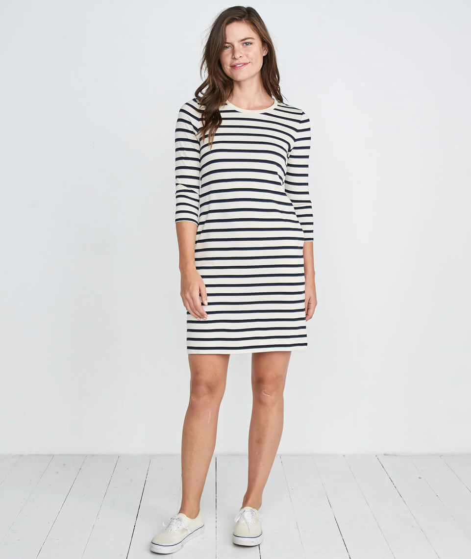 Gigi Dress in White/Navy/Black