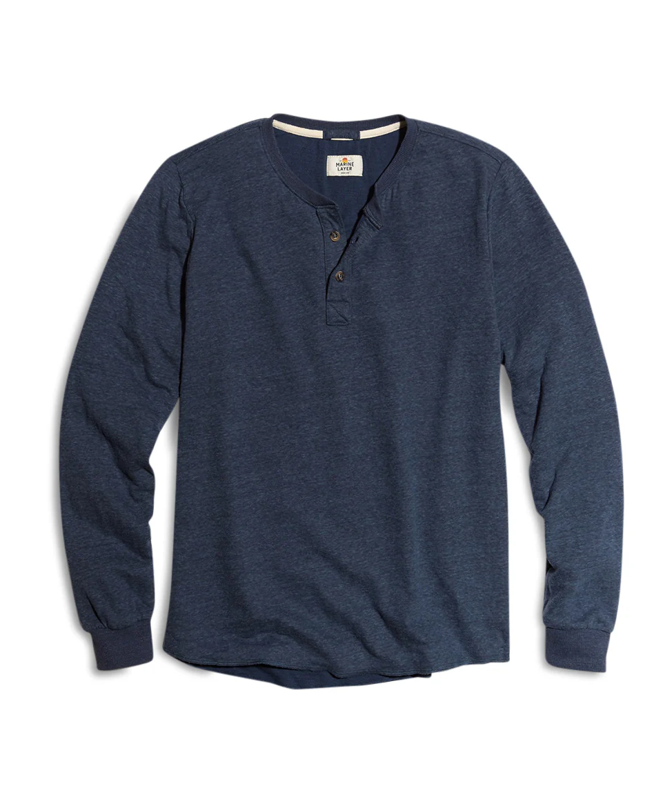 Double Knit Henley in Dark Navy