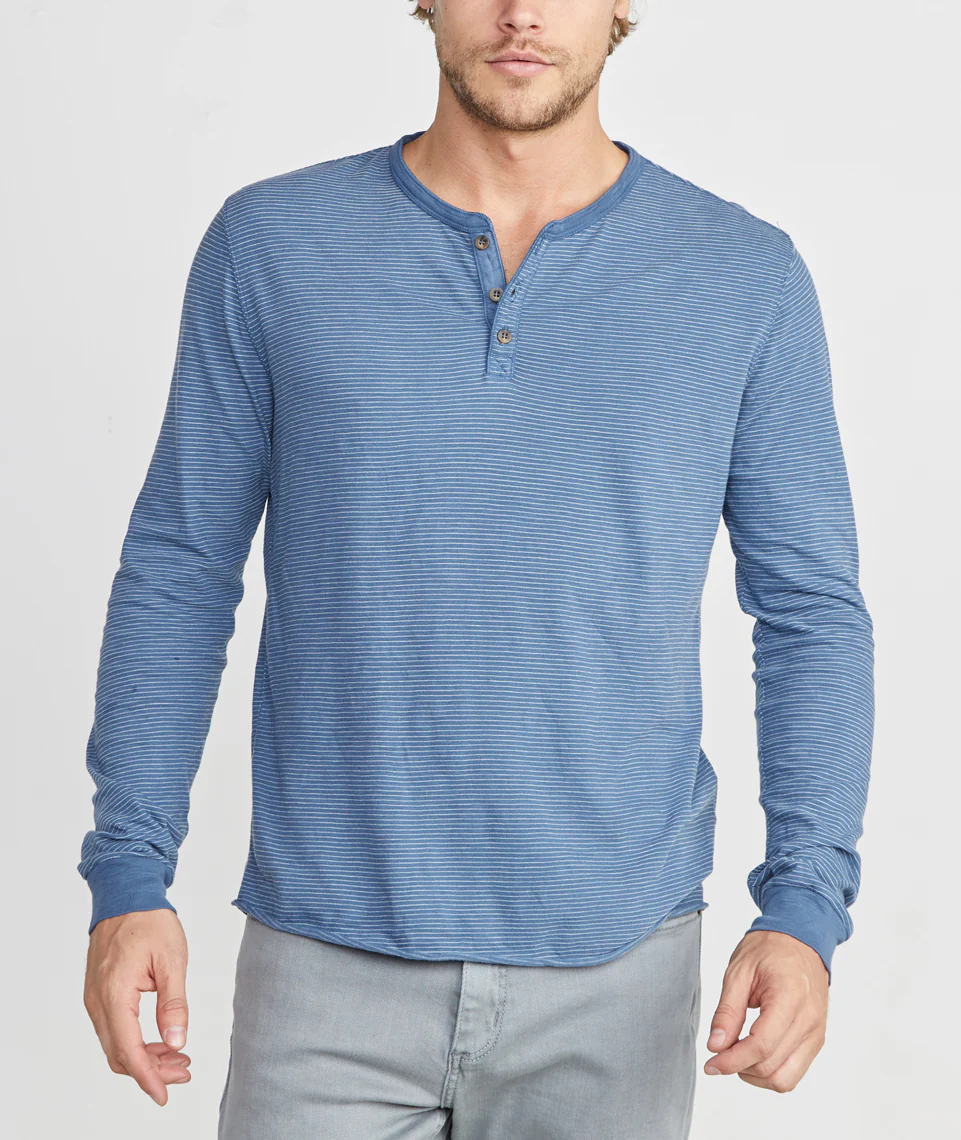Lightweight Henley in Vintage Indigo Stripe