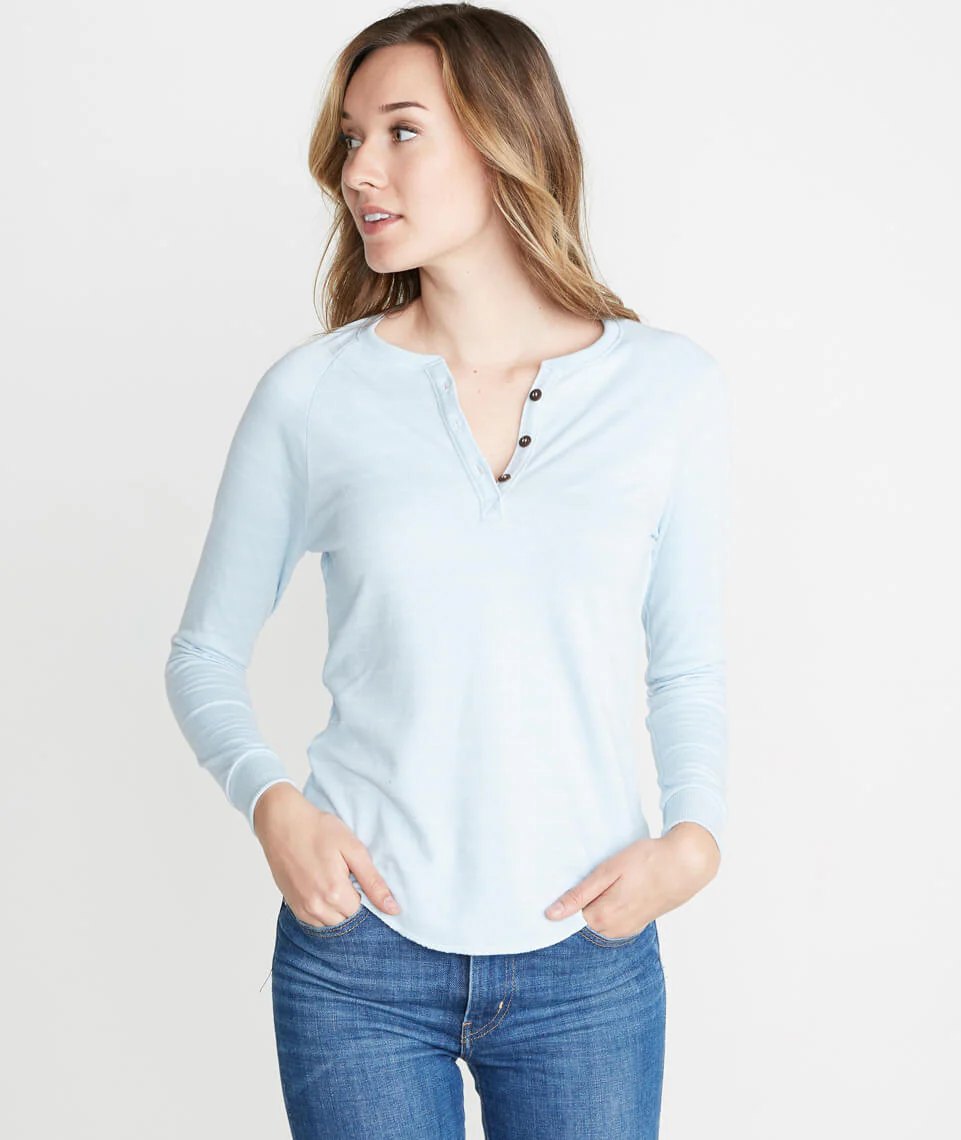 Double Knit Henley in Carolina Blue Stripe
