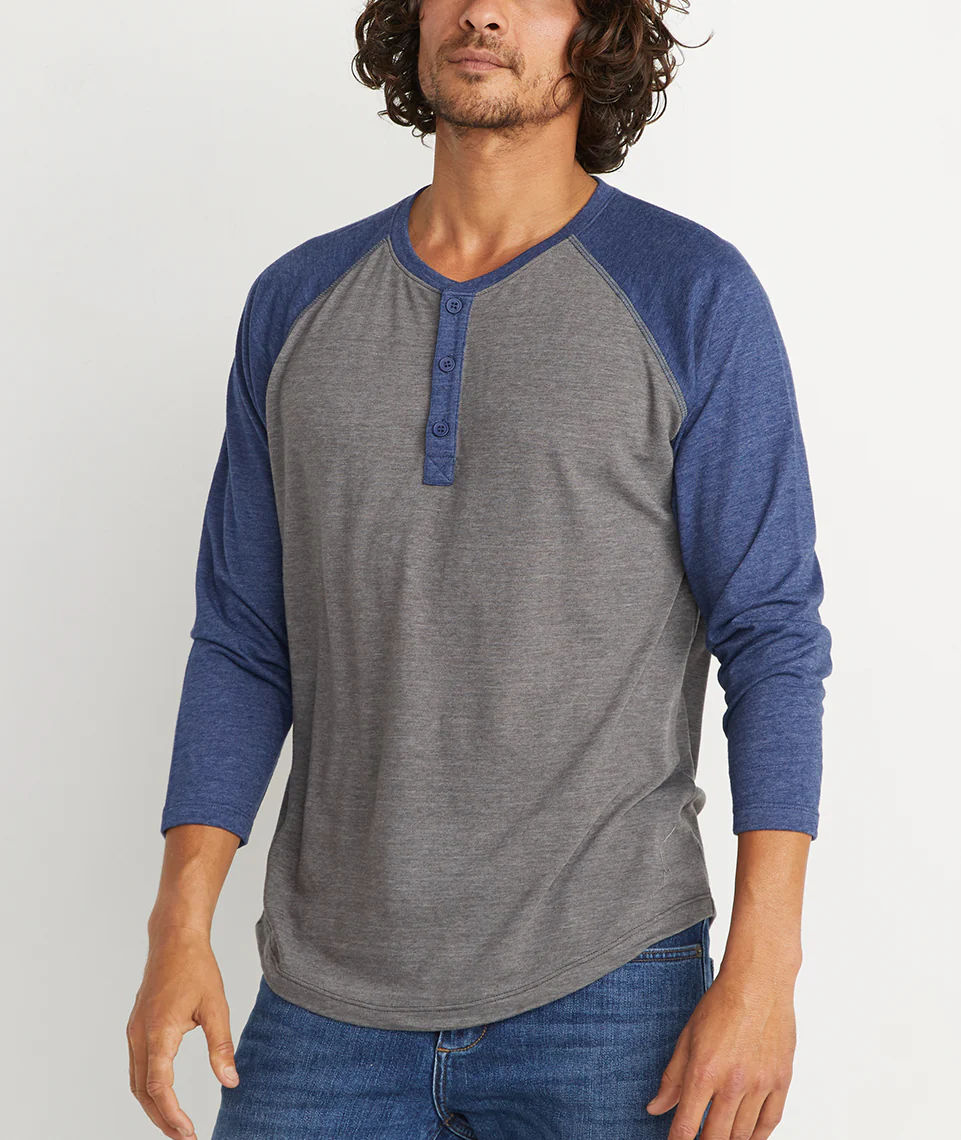 Baseball Henley in Heather Grey/Navy