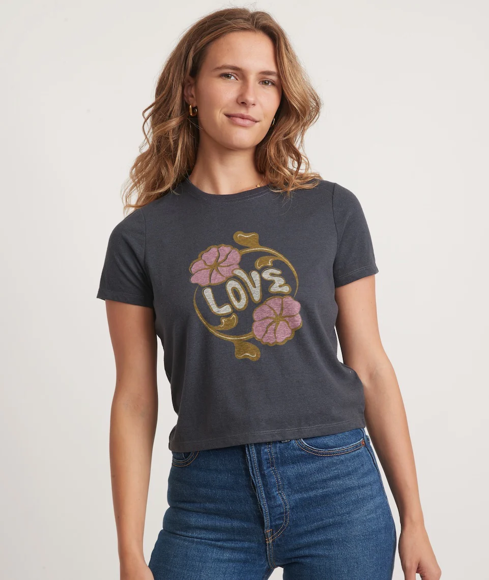 Graphic Triblend Crop Tee in Flower Love Graphic