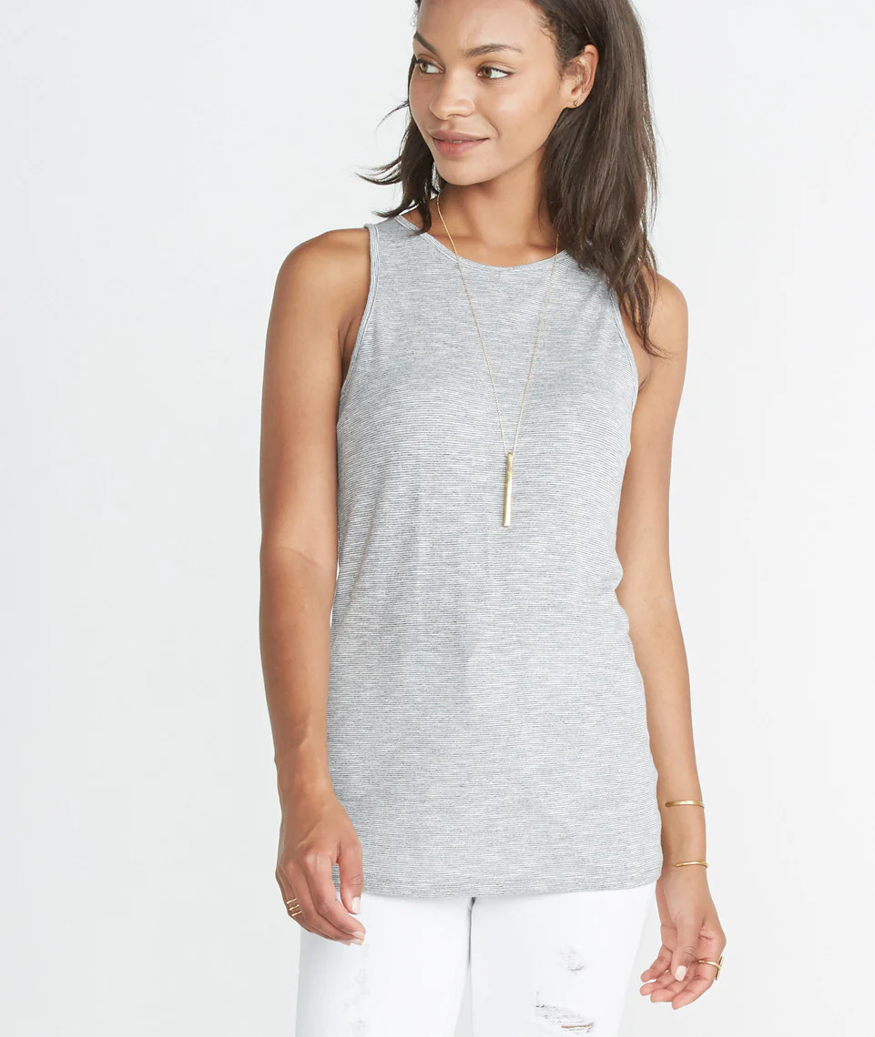Tori Racerback Tank in Grey and White Stripe