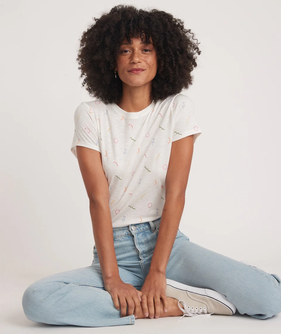 Classic Crew Tee in Multi Noodle Print