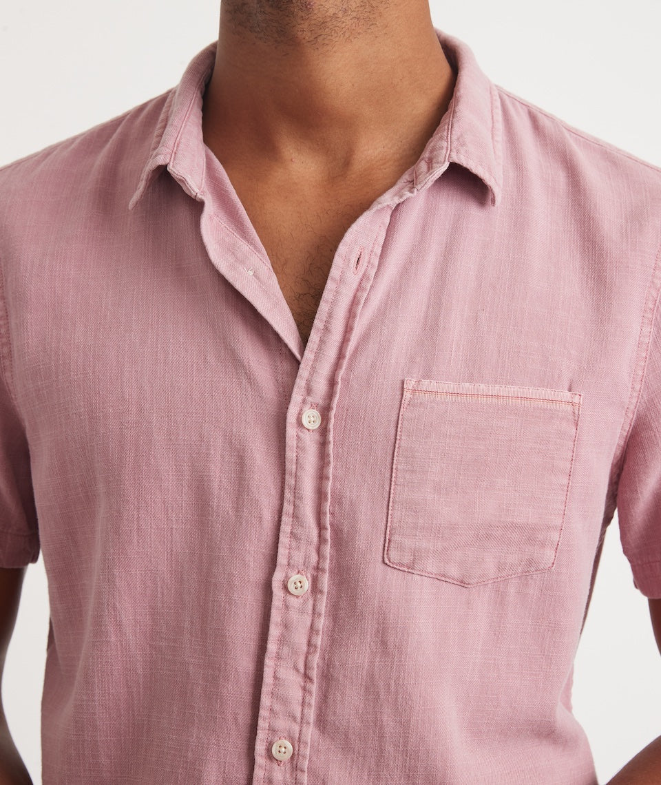 Short Sleeve Selvage Cotton Shirt in Dusty Pink