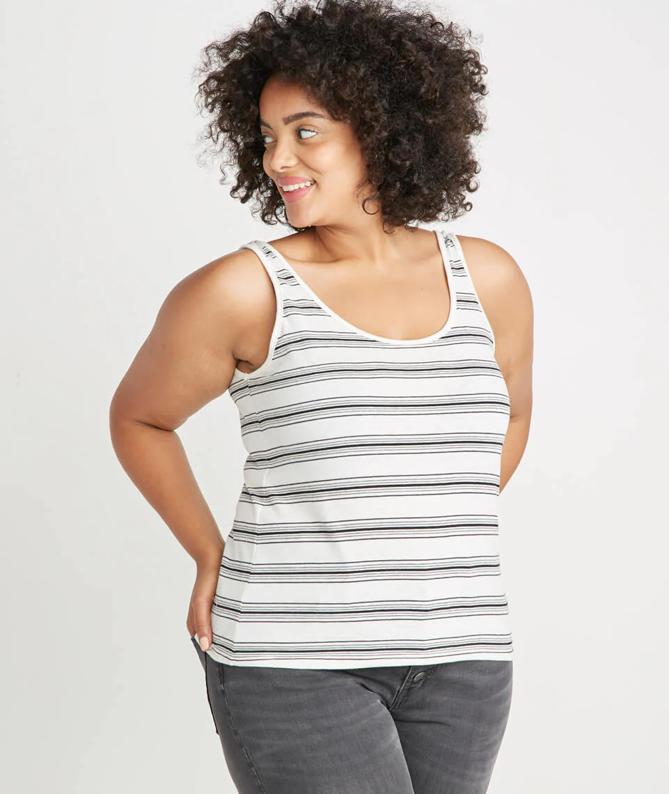 Logan Tank in Natural/Charcoal Stripe