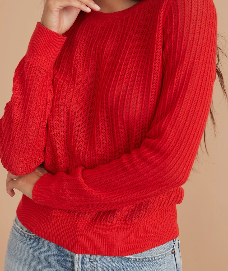 Jess Crewneck Sweater in Fire Red