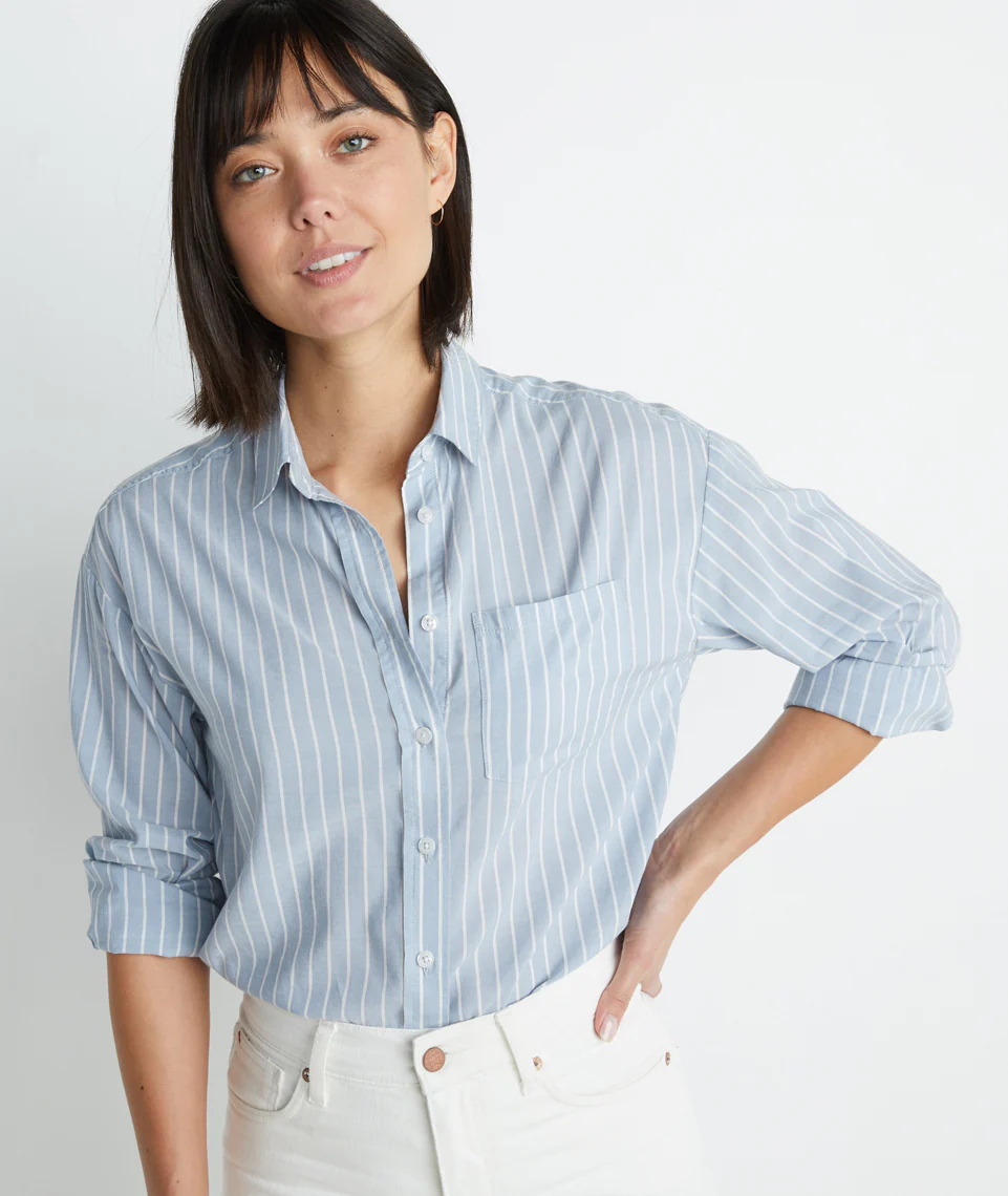 Madison Boyfriend Button Down in Menswear Stripe