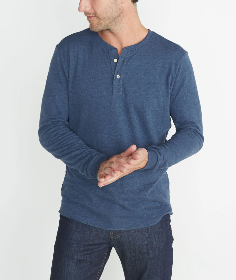 Double Knit Henley in Deep Denim