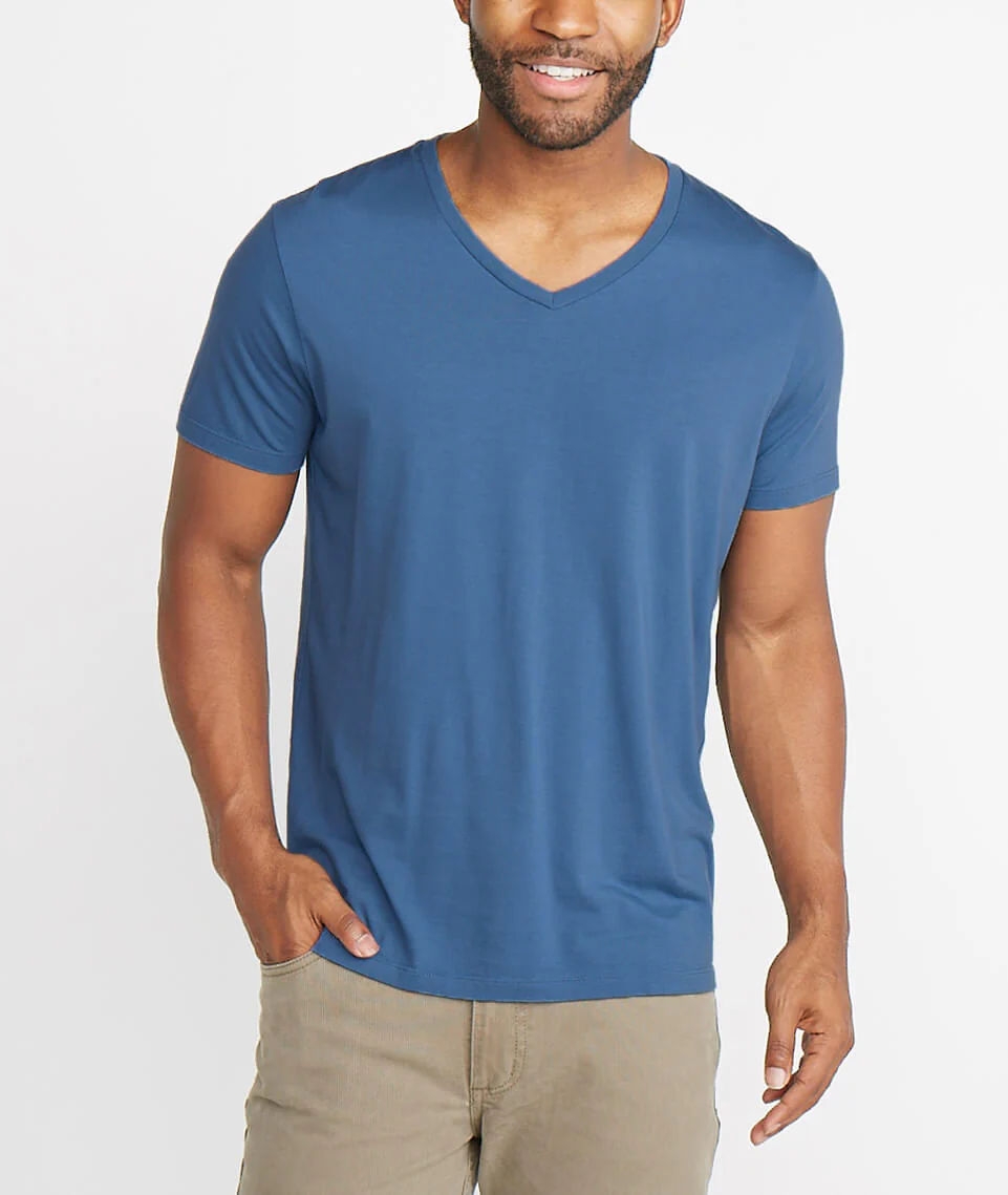 Signature V-Neck in Faded Aegean