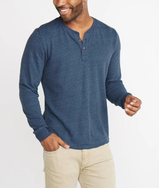 Double Knit Henley in Dark Navy