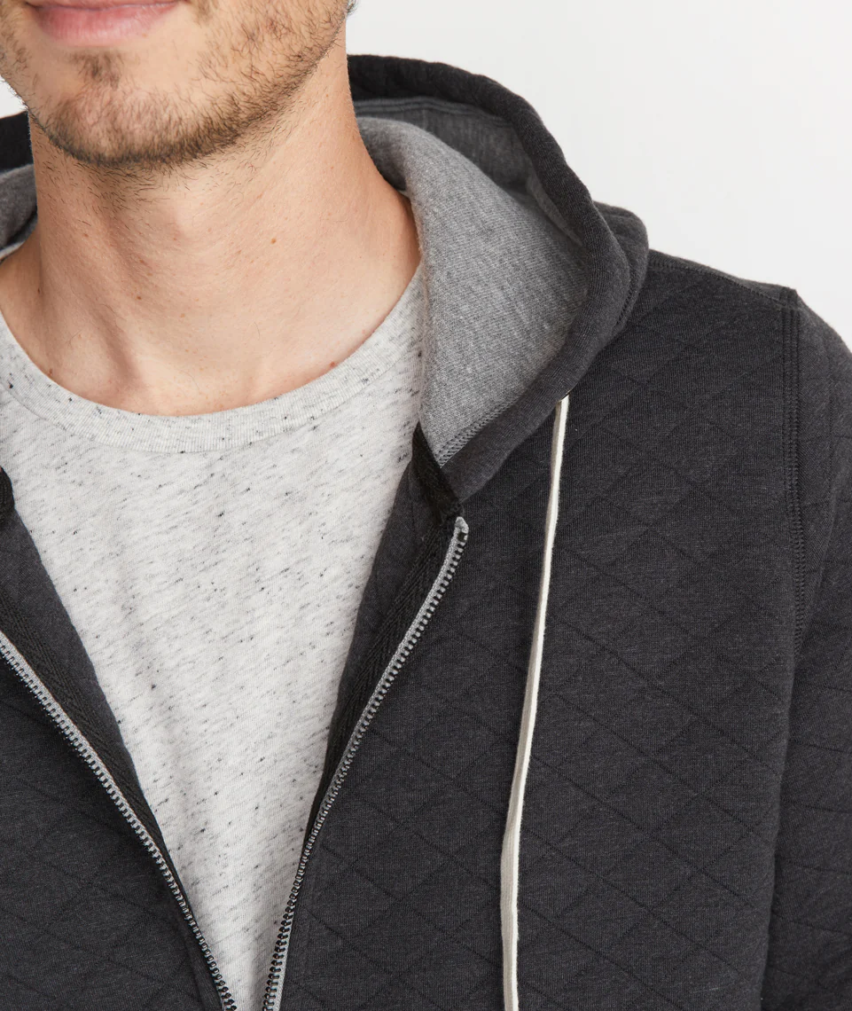 Quilted Zip Hoodie in Charcoal Heather