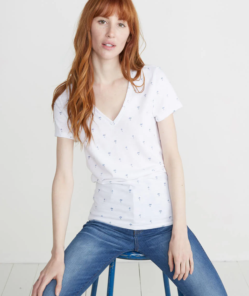 Slub V Neck in Palm Print