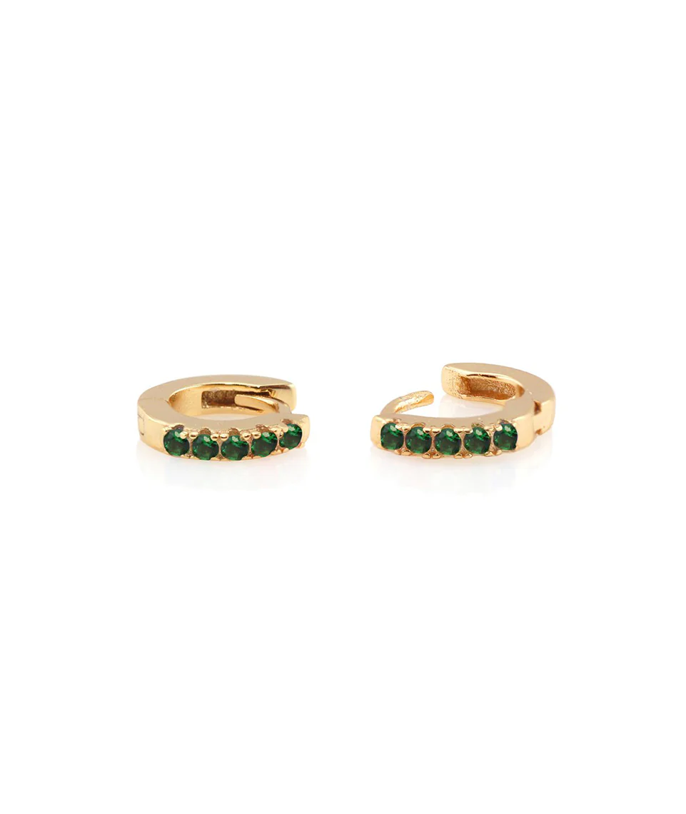 Kris Nations Pave Huggie Hoop Earrings in Emerald/Gold