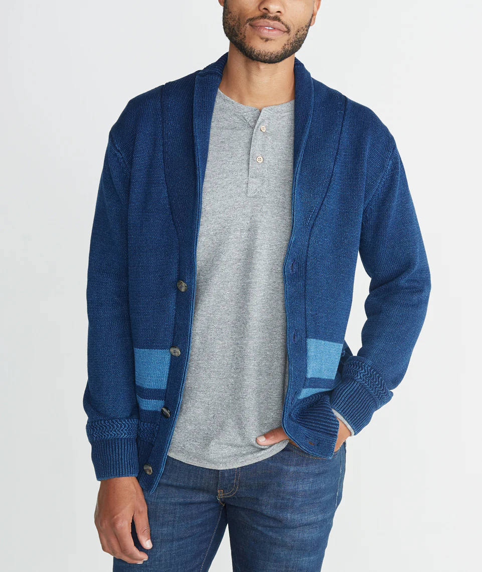 Connery Cardigan in Indigo Stripe