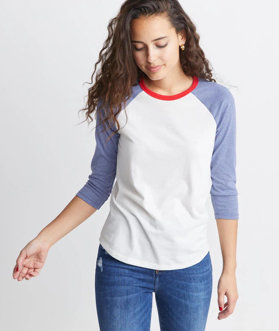 Re-Spun Lightweight Baseball Raglan in Natural/Indigo