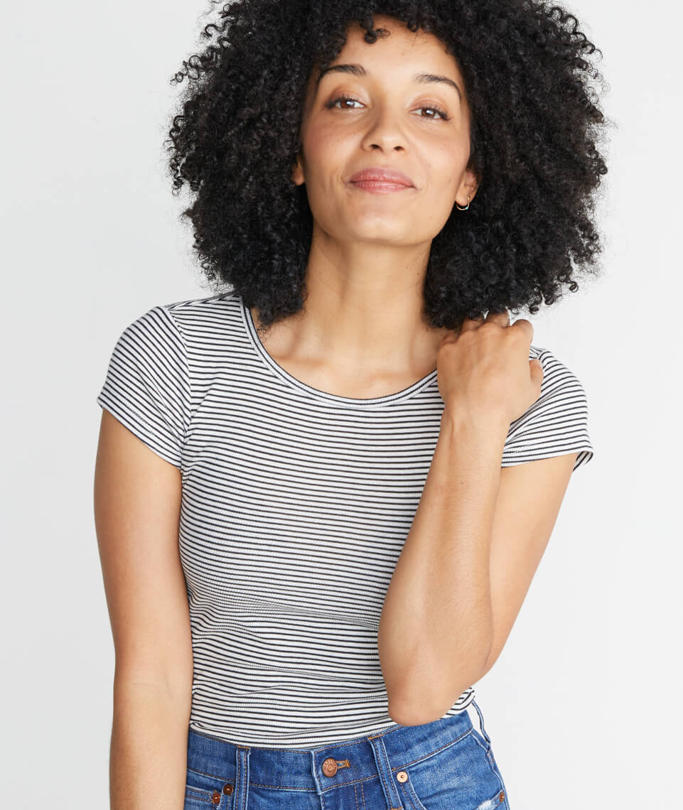 Lila Rib Scoopneck in Natural/Black Stripe