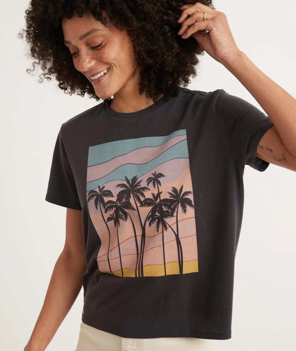 Re-Spun Crop Graphic Tee in Black Palm