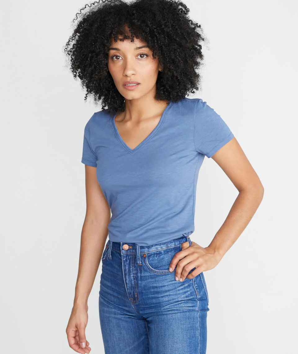 Slub V Neck in Vintage Indigo