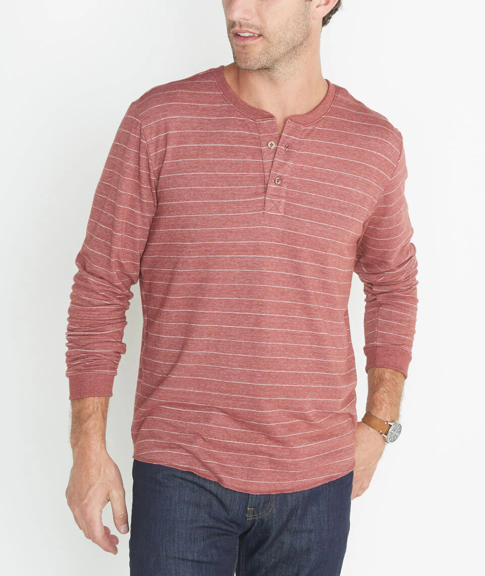 Double Knit Henley in Syrah Stripe