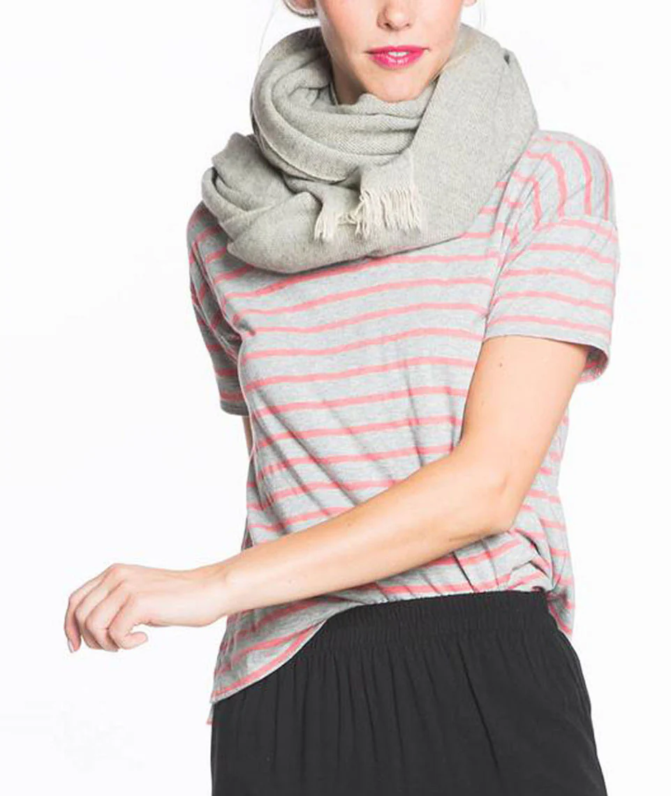 Martha V-neck - Heather Grey and Red Stripe