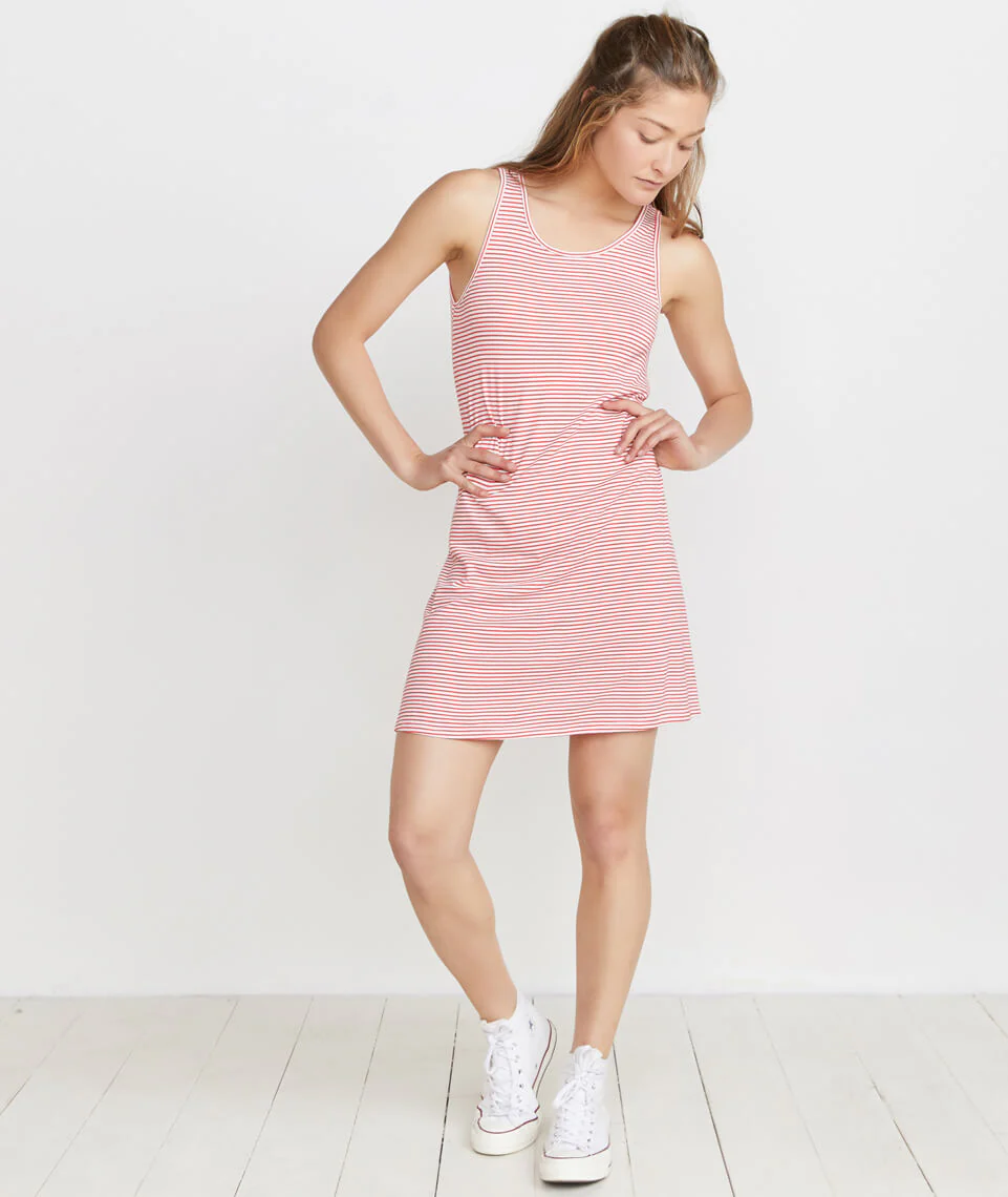 Alana Tank Dress in Cherry/White Stripe