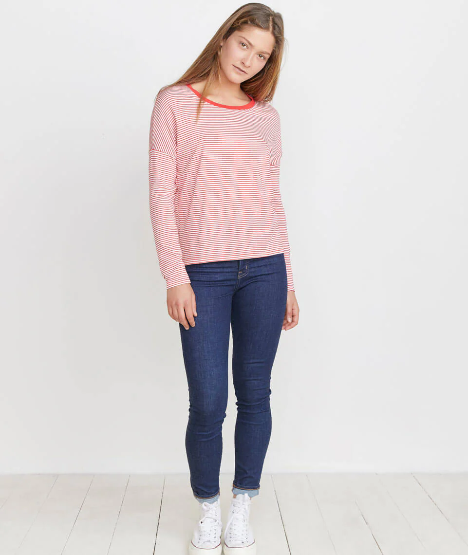 Valerie Longsleeve in Poinciana/White