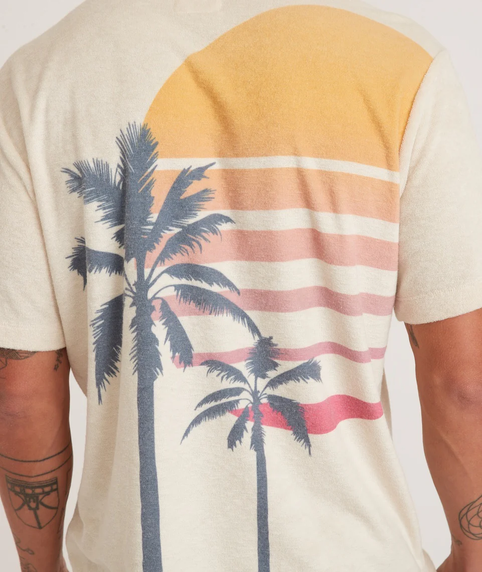 Short Sleeve Terry Out Resort Shirt in Creme Brulee Print