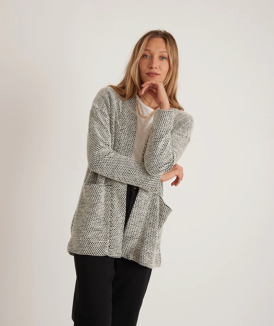 Birdseye Cardigan in Black/White Contrast