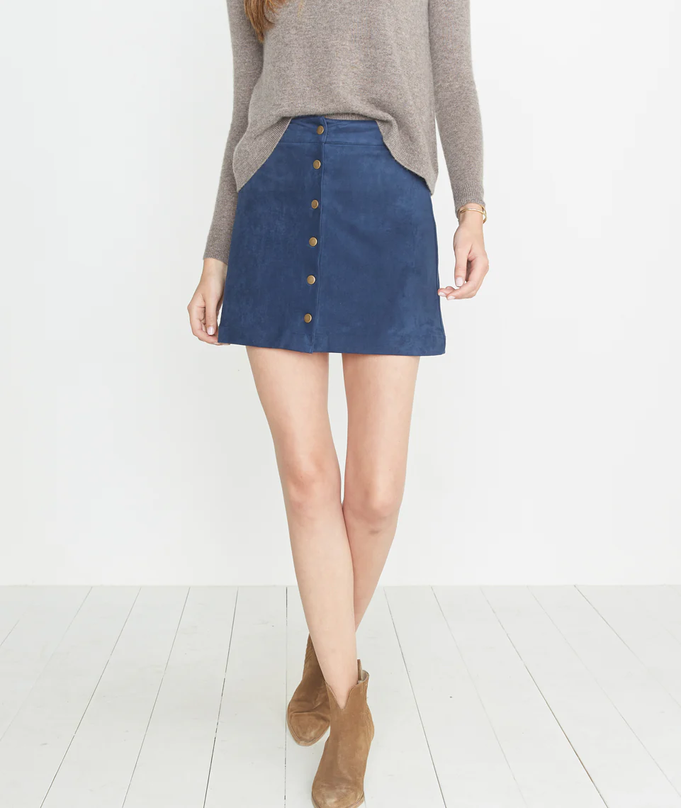 Rosie Suede A-Line Skirt in Mood Indigo