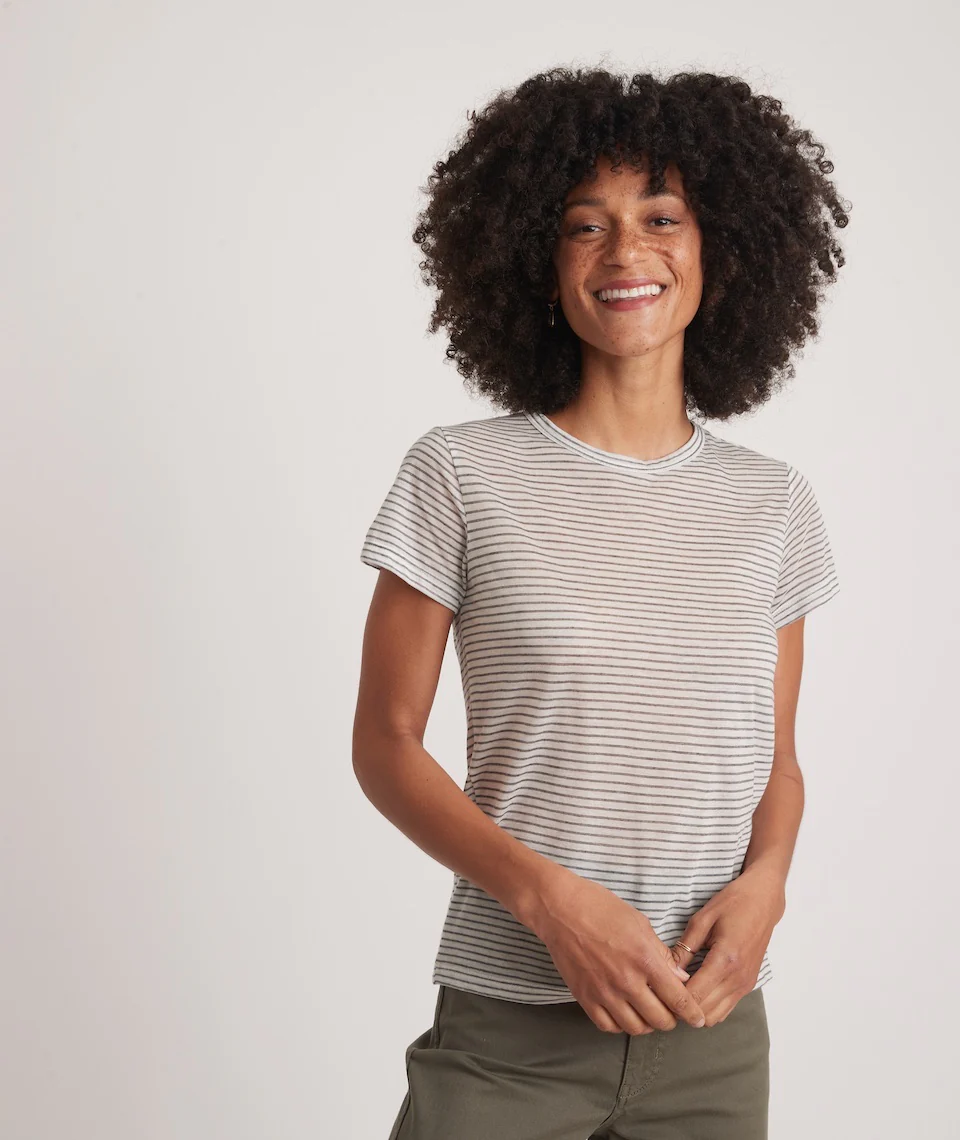 Classic Crew Tee in Black and White Stripe