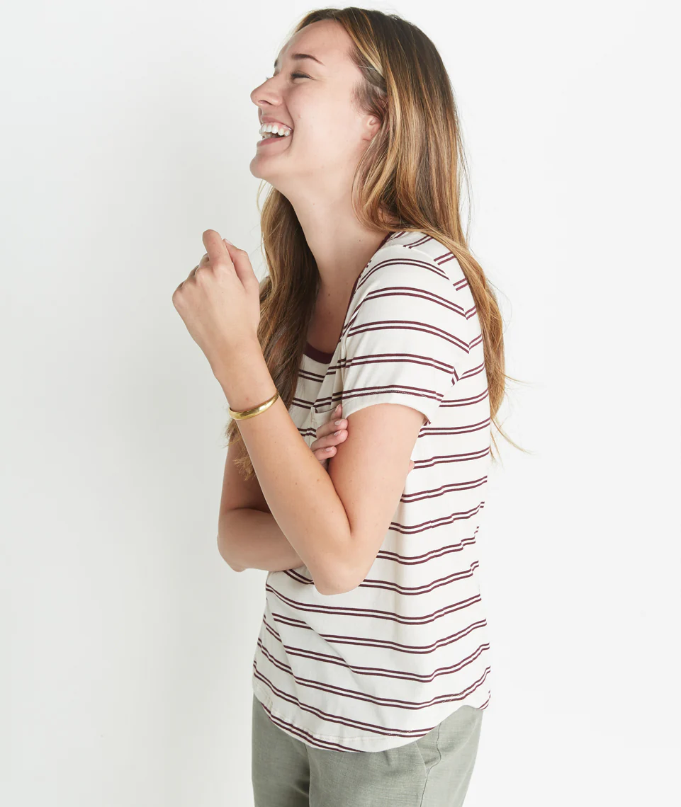 Boyfriend Pocket Tee in Merlot Stripe