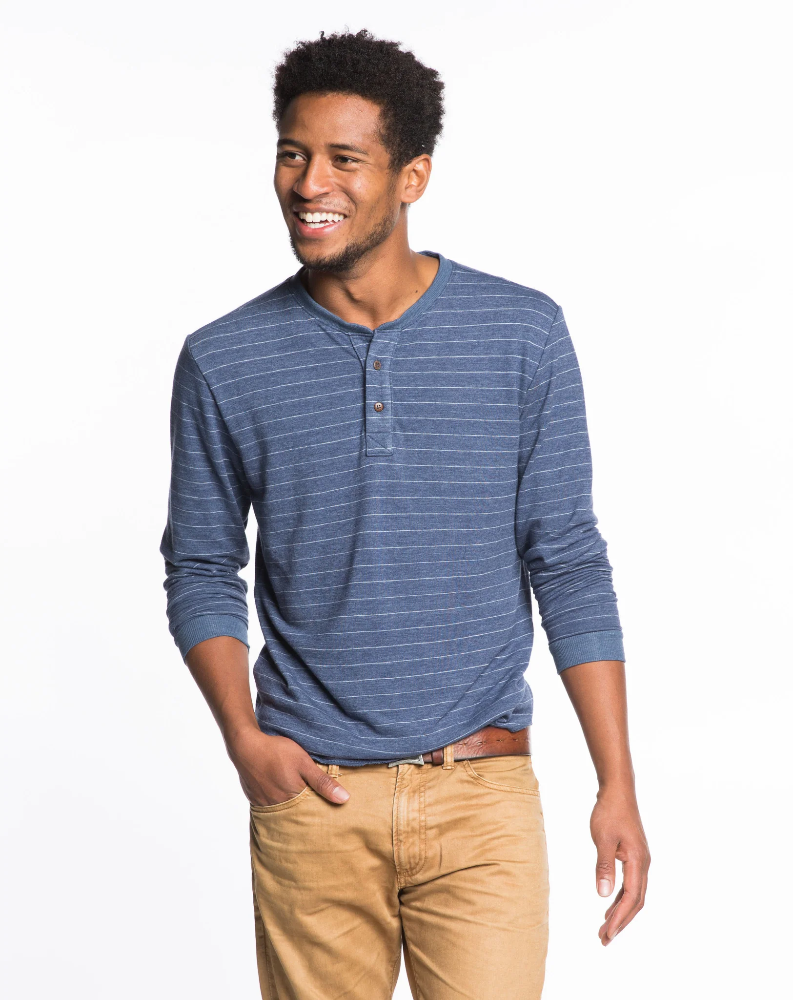 Double Knit Henley - Dark Navy and Cream