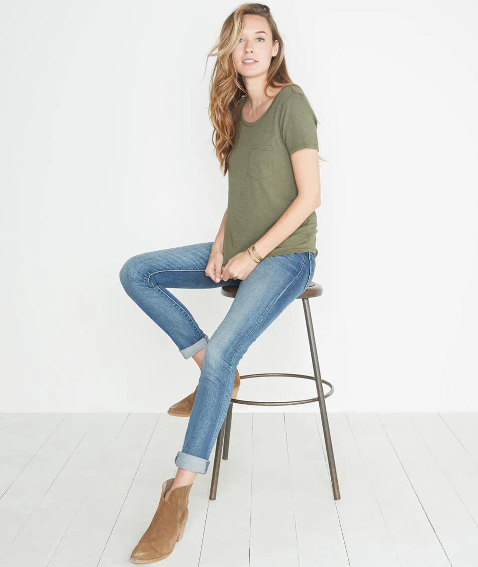 Boyfriend Pocket Tee in Admiral Green