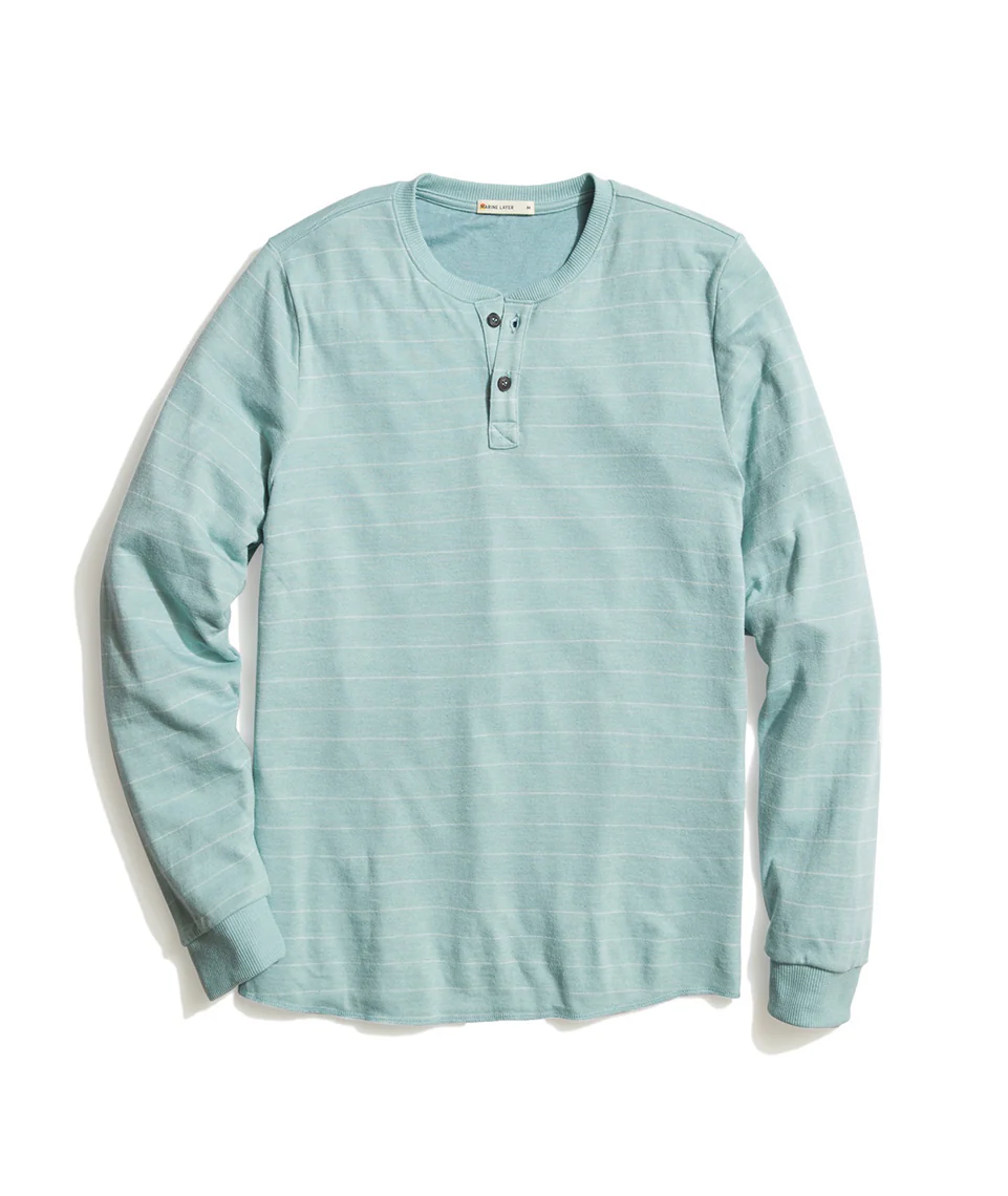 Double Knit Henley in Blue Surf/White Stripe