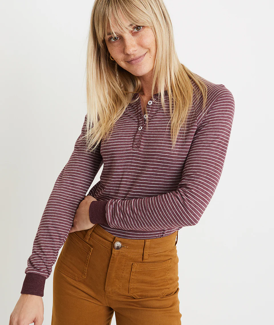 Double Knit Henley in Port Royal/White Stripe