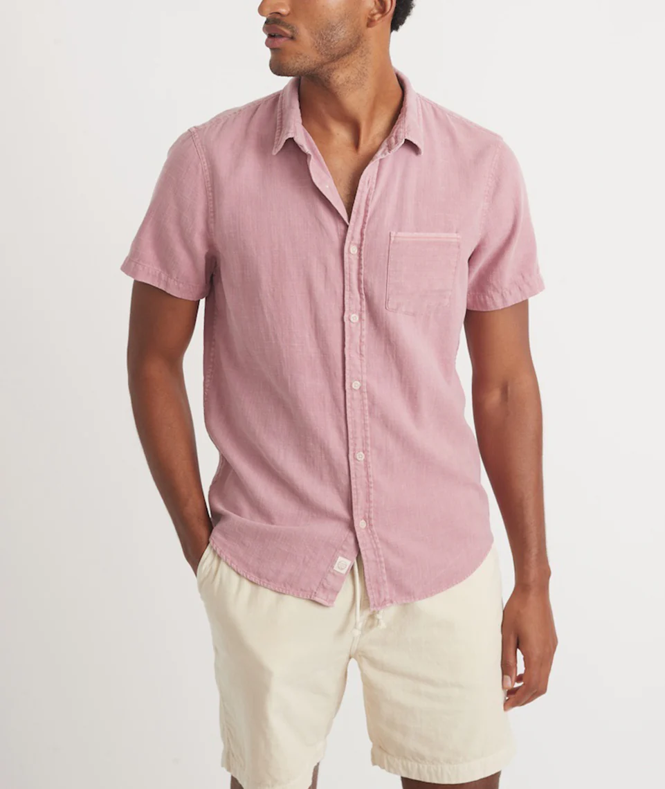 Short Sleeve Selvage Cotton Shirt in Dusty Pink
