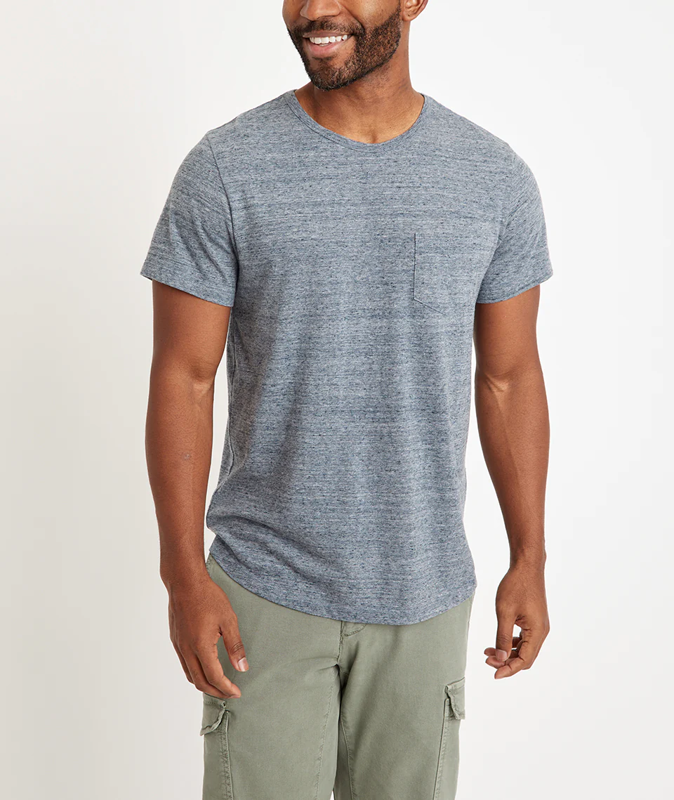 Re-Spun Saddle Hem Pocket Tee in Heather Blue Neps
