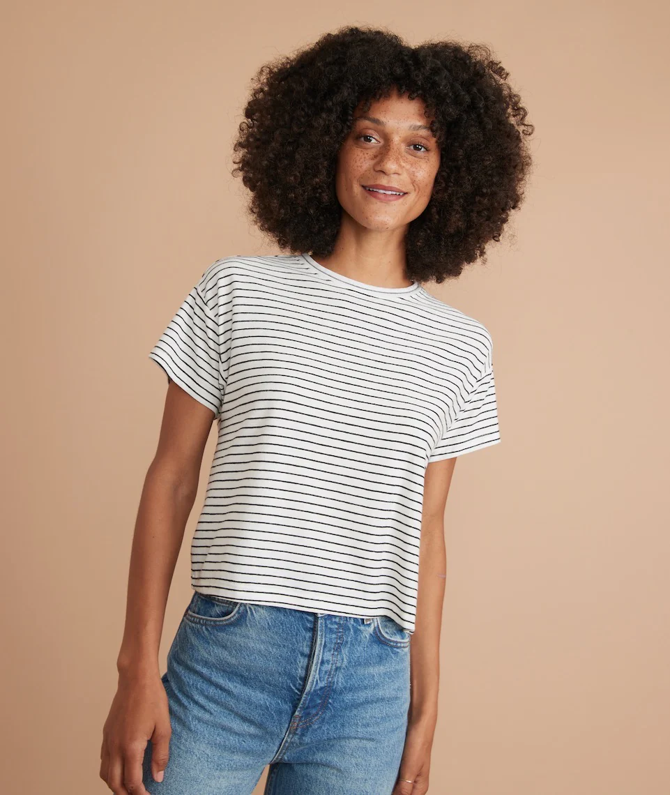 Lydia Textured Stripe Top in Natural/Black Stripe