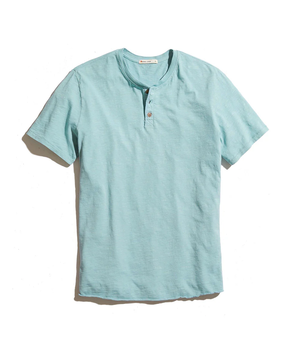 Short Sleeve Henley in Green Mist