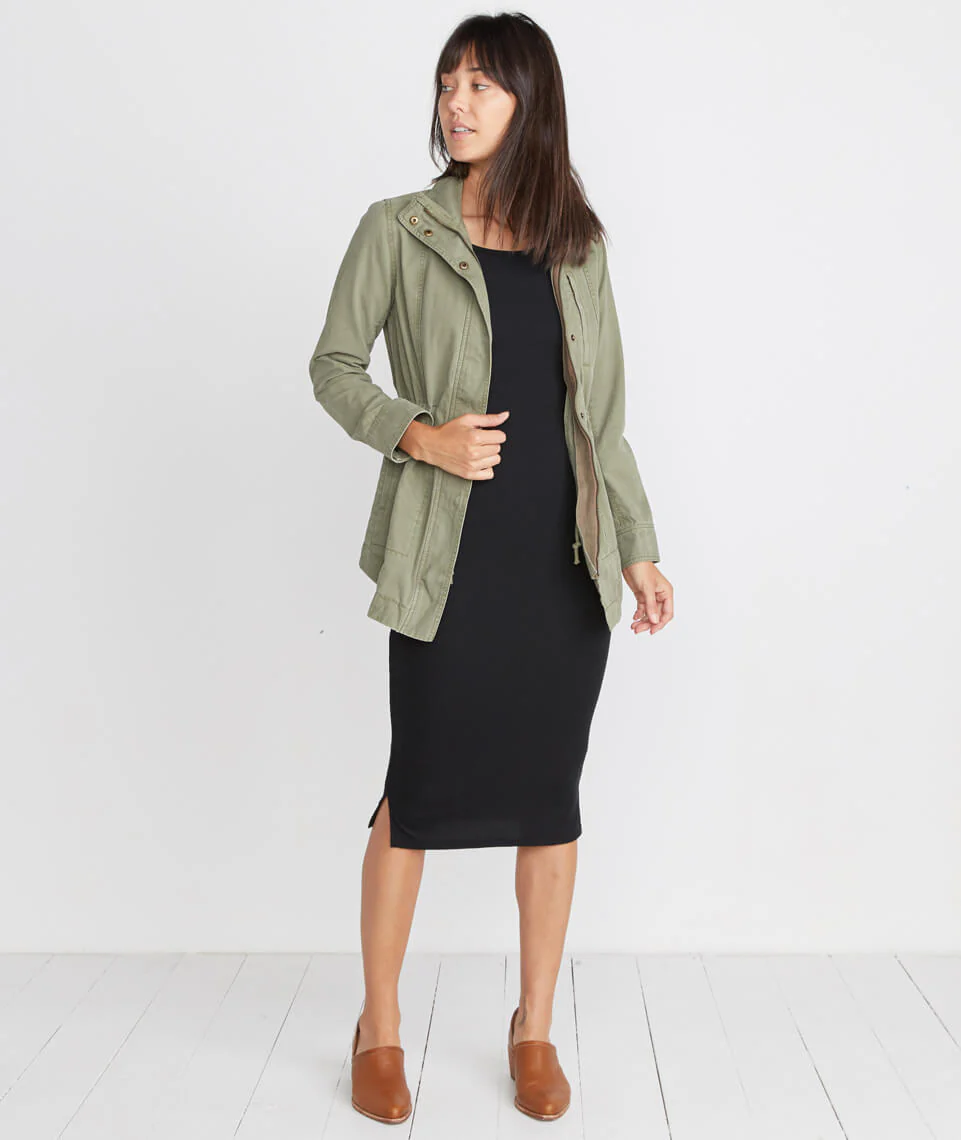 Longsleeve Lexi Midi Dress in Black Rib