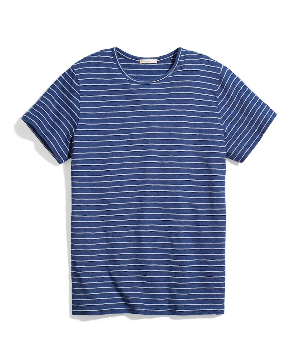 Signature Crew Tee in Indigo/White Stripe