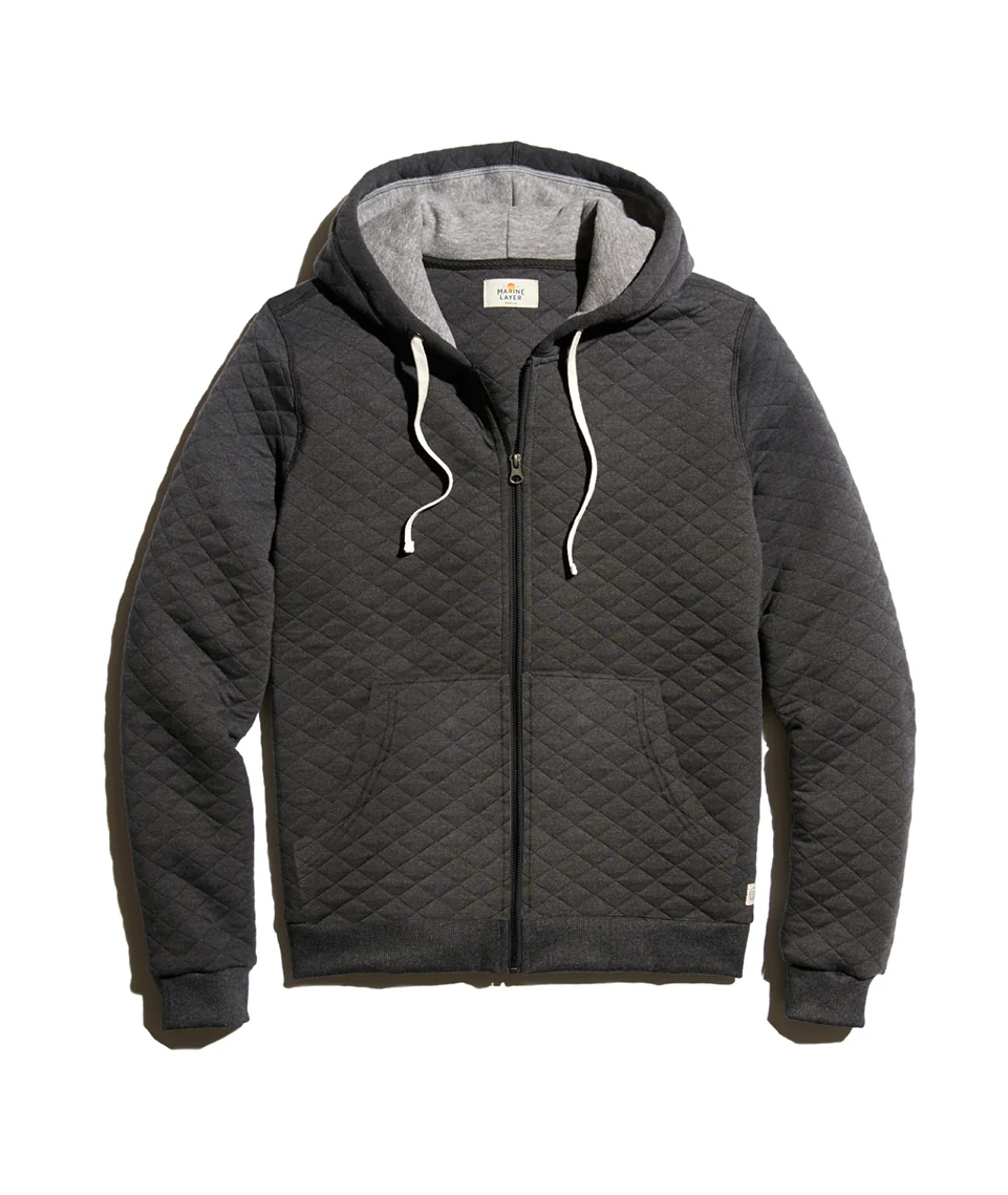 Quilted Zip Hoodie in Charcoal Heather