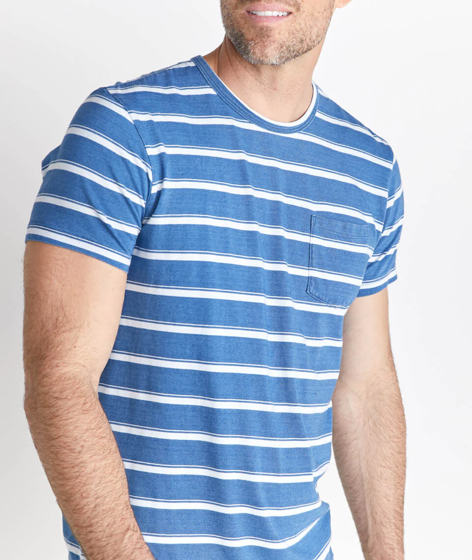 Saddle Pocket Tee in Indigo Stripe