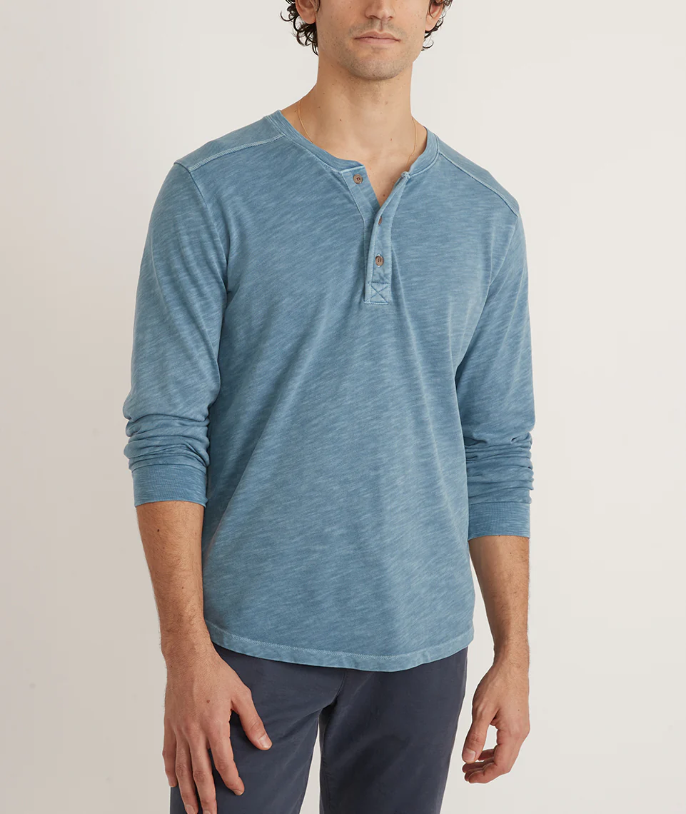Vintage Heavy Slub Henley in Provincial Blue